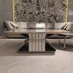 Contemporary Nesting Coffee Table Set with Marble-Effect Top and Brushed Metal Accents